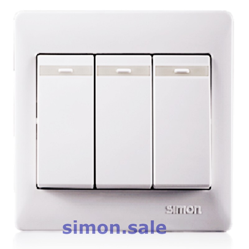 Bộ công tắc ba đế vuông 1 chiều có phản quang Simon Series 50 51031BTY