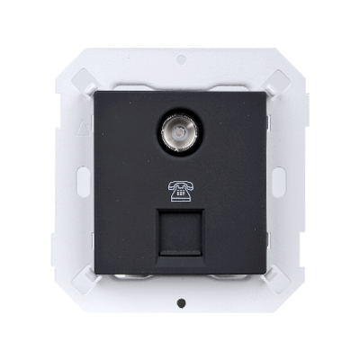 Ổ cắm tivi TV và điên thoại đơn đế âm vuông màu đen Simon V8 80491-26