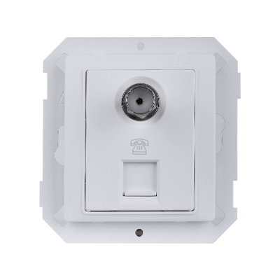 Ổ cắm tivi TV và điên thoại đơn đế âm vuông màu trắng Simon V8 80491