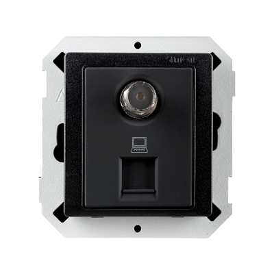 Ổ cắm tivi TV và dữ liệu mạng đơn đế vuông màu đen Simon V8 80492-26