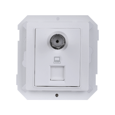 Ổ cắm tivi TV và dữ liệu mạng đơn đế vuông màu trắng Simon V8 80492