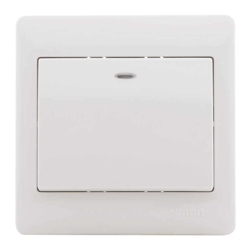 Công tắc một nút nhấn thường mở có đèn LED báo vuông Simon 50 51013BF