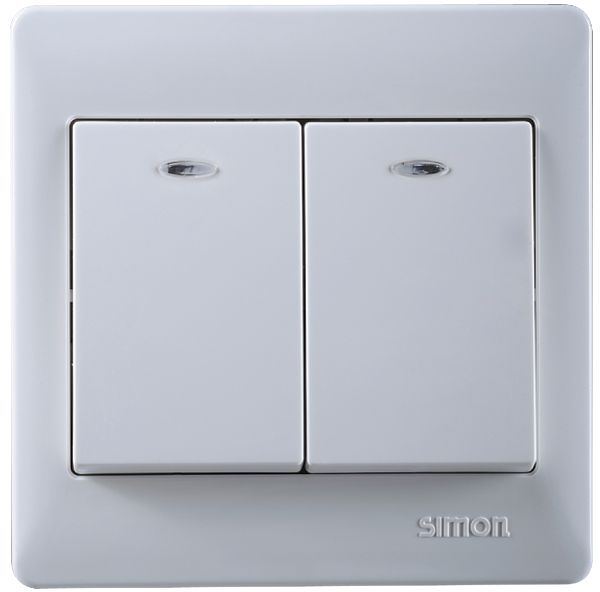 Bộ công tắc đôi đế vuông 1 chiều có đèn LED màu trắng Simon 50 51021BD