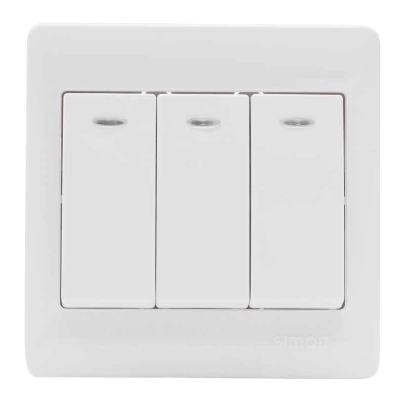 Bộ công tắc ba đế vuông 1 chiếu có đèn LED màu trắng Simon 50 51031BD