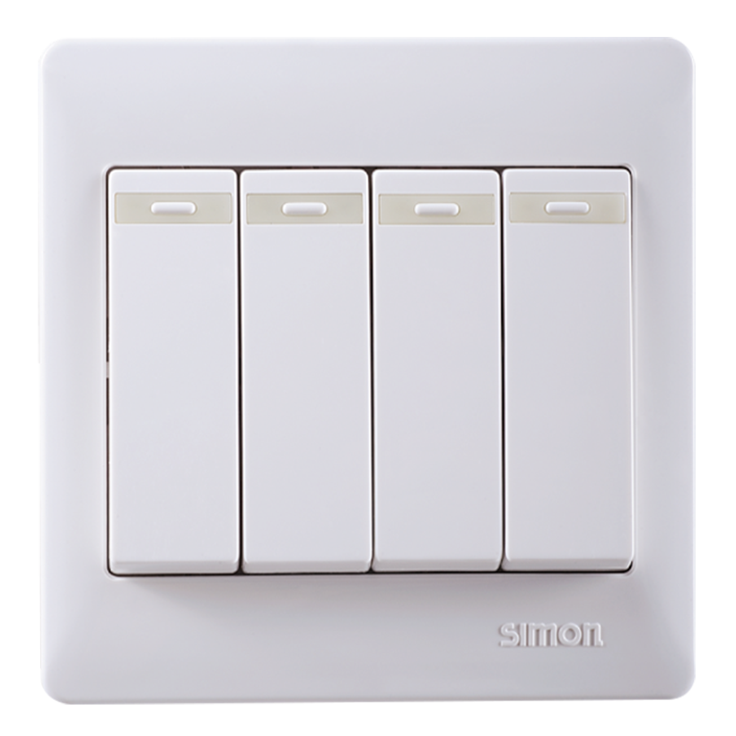 Bộ công tắc bốn vuông 2 chiều phản quang màu trắng Simon 50 51042BTY