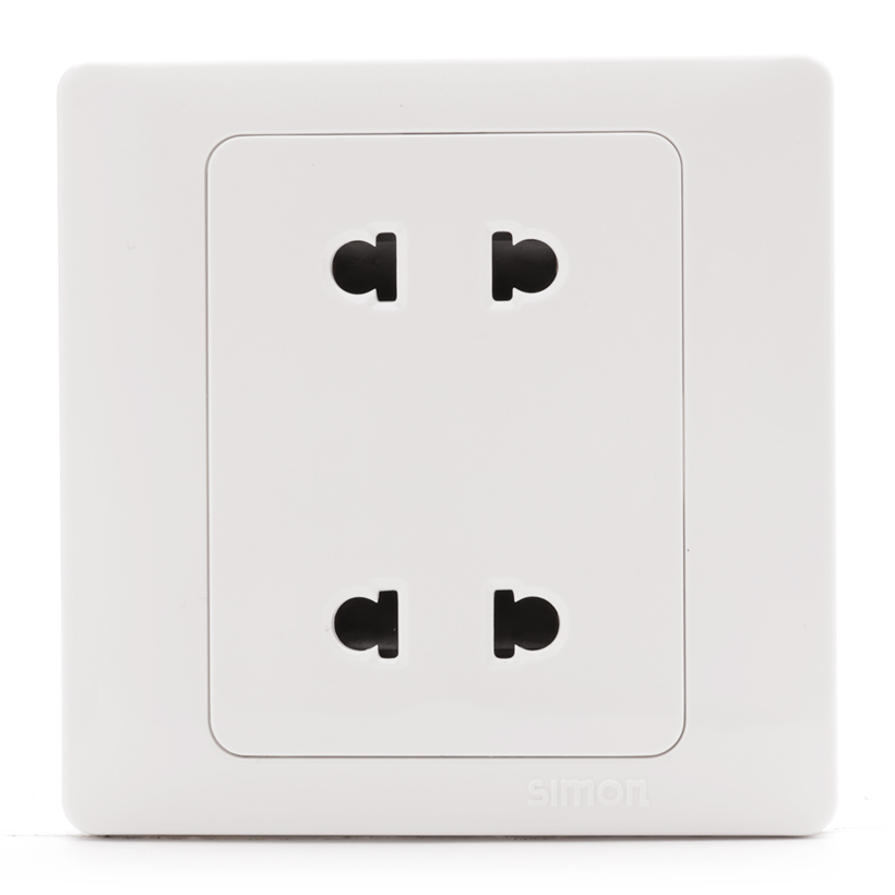 Ổ cắm đôi 2 chấu vuông dùng cho chấu tròn và dẹt màu trắng Simon 50 51072
