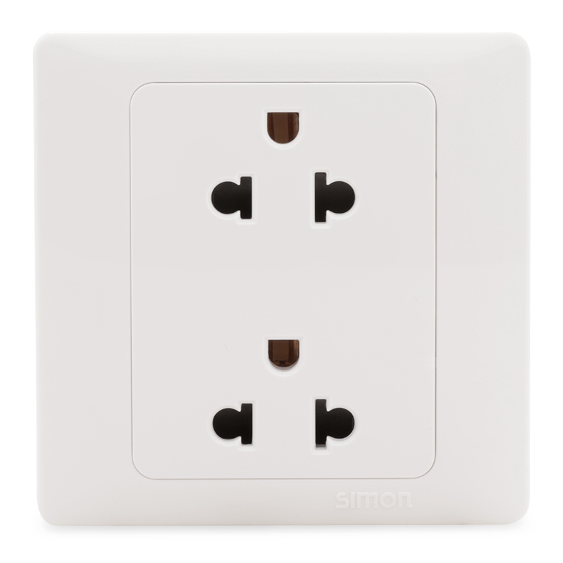 Ổ cắm đôi 3 chấu kiểu Âu Mỹ có tiếp đất 16A màu trắng Simon 50 51087