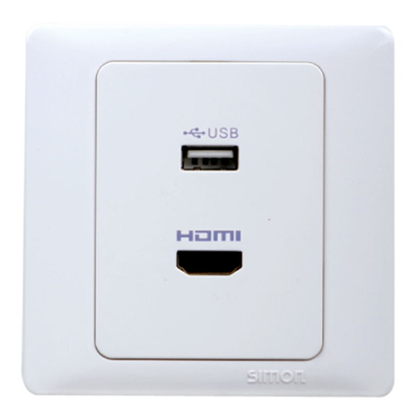 Ổ cắm USB và HDMI lắp chuẩn đế vuông màu trắng Simon Series 50 55494