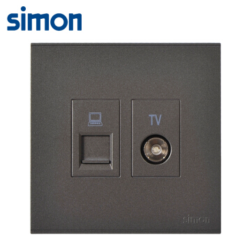 Ổ cắm dữ liệu mạng và tivi mặt vuông màu ghi xám Simon E6 725302-61