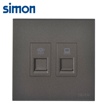 Ổ cắm mạng dự liệu đôi RJ45 Cat.5e vuông màu ghi xám Simon E6 725228-61