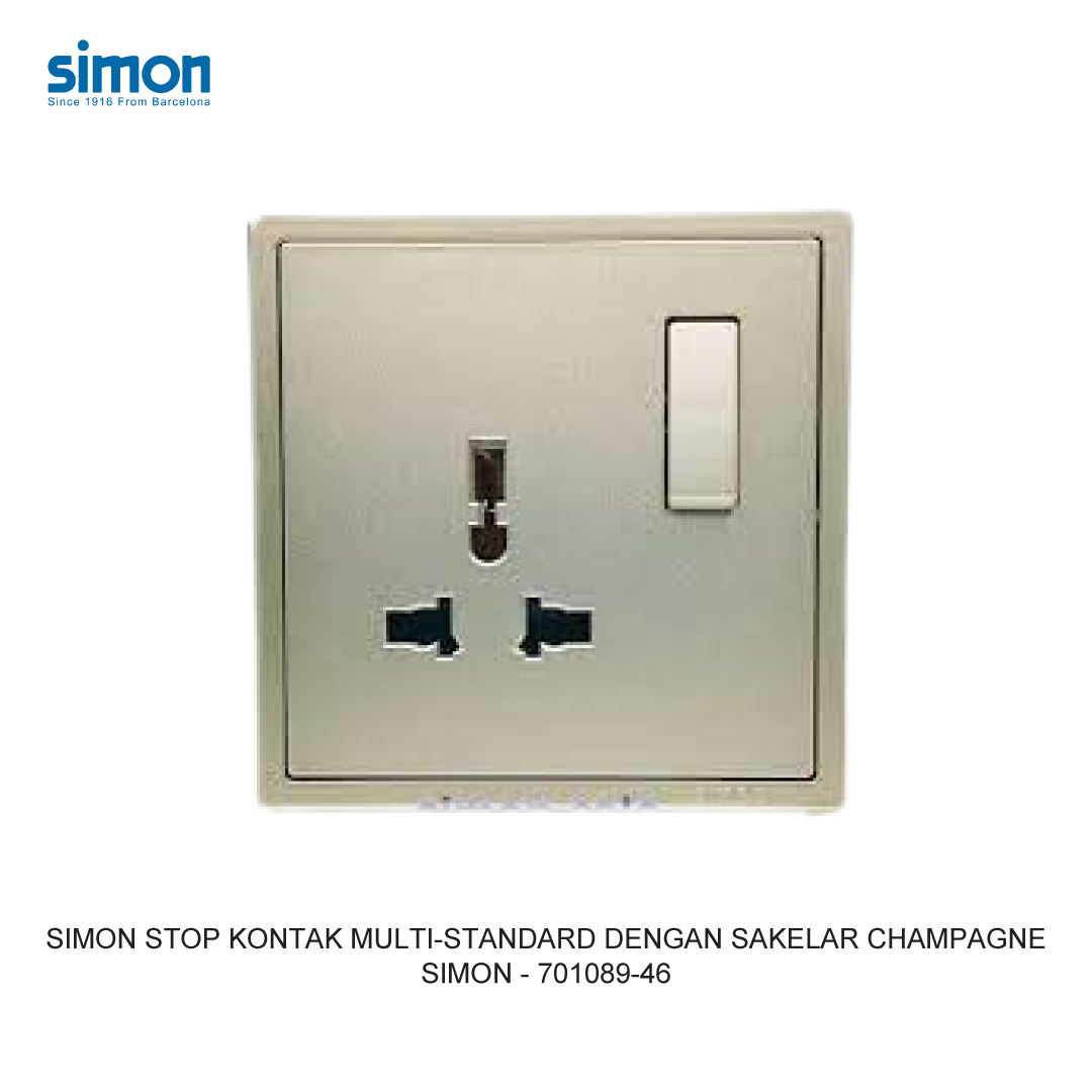 Ổ cắm 3 chấu đa tiêu chuẩn kèm công tắc màu champagne Simon i7 701089-46