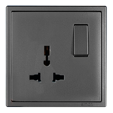 Ổ cắm 3 chấu đa tiêu chuẩn kèm công tắc màu ghi xám Simon i7 701089-61
