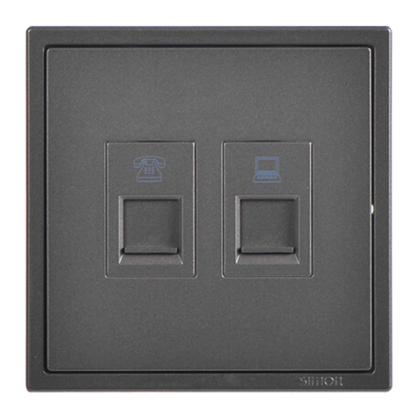 Ổ cắm điện thoại và dữ liệu Cat.5e vuông màu ghi xám Simon i7 705229-61