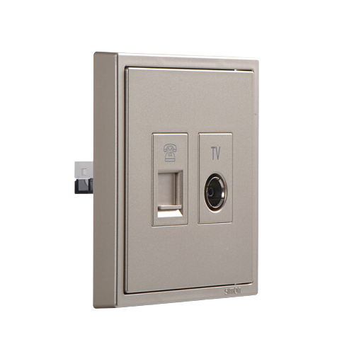 Module Ổ cắm Tivi và điện thoại mặt vuông màu champagne Simon i7 705301-46