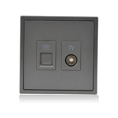 Module Ổ cắm Tivi và điện thoại mặt vuông màu ghi xám Simon i7 705301-61