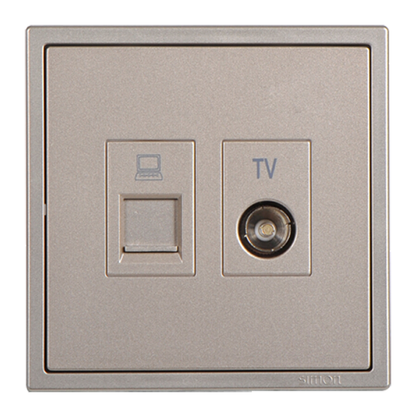 Ổ cắm TV và dữ liệu mạng Cat.5e mặt vuông màu champagne Simon i7 705302-46