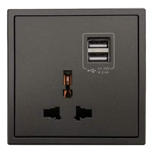 Ổ cắm đa tiêu chuẩn và 2 cổng sạc USB vuông màu ghi xám Simon 70E725-61