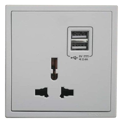 Module Ổ cắm đa tiêu chuẩn 10A và 2 cổng sạc USB mặt vuông Simon 70E725