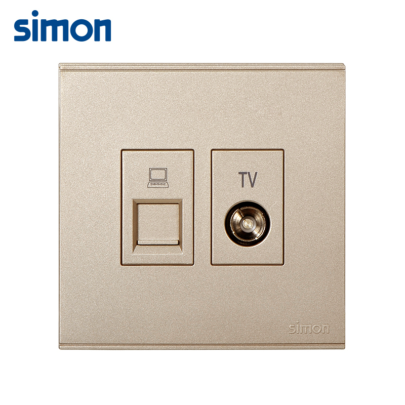 Ổ cắm dữ liệu mạng và tivi mặt vuông màu champagne Simon E6 725302-46