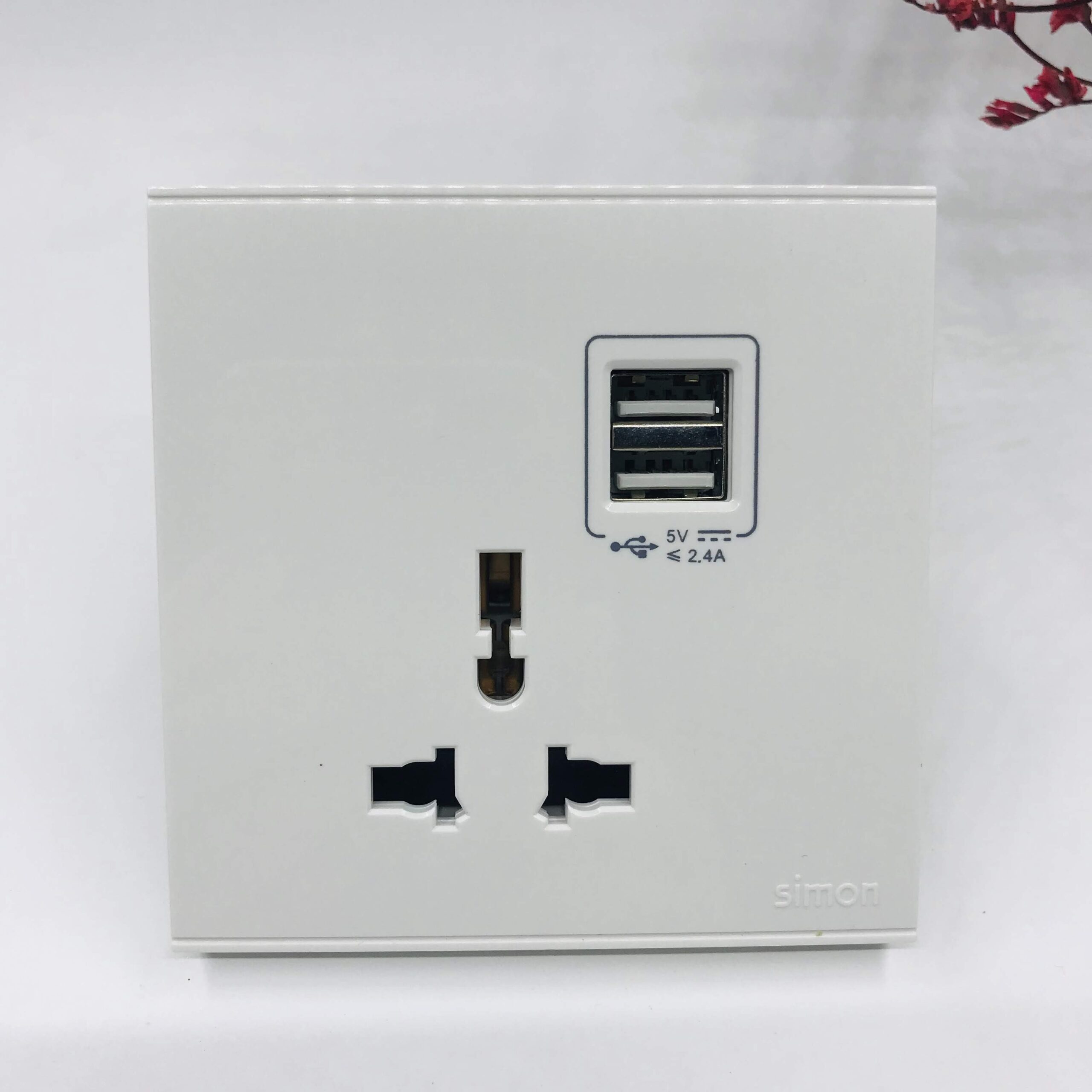 Ổ cắm đơn đa tiêu chuẩn kèm sạc USB vuông màu champagne Simon E6 725111