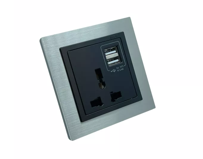 Ổ cắm điện đa năng kết hợp 2 cổng USB vuông màu đen Simon V8 80E725-26