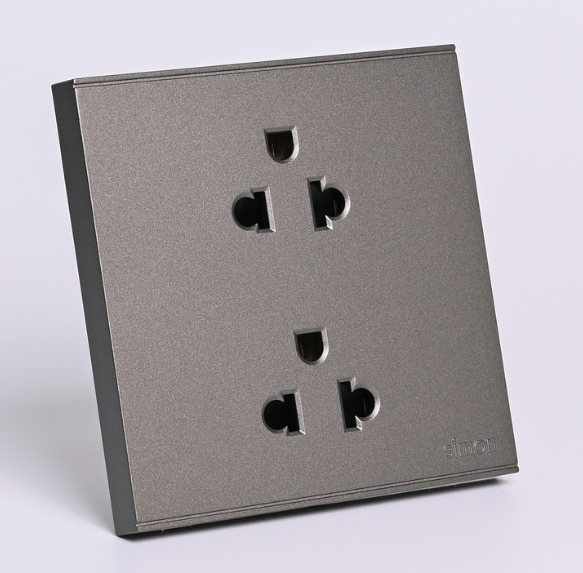 Module Ổ cắm đôi 3 chấu chuẩn Âu Mỹ 10A màu ghi xám Simon E6 721287-61