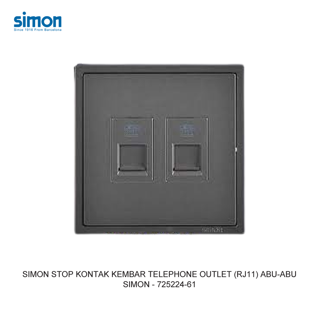 Ổ cắm điện thoại đôi chuẩn RJ11 vuông màu ghi xám Simon E6 725224-61